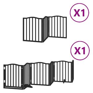 vidaXL Dog Gate with Door Foldable 9 Panels Black 450 cm Poplar Wood