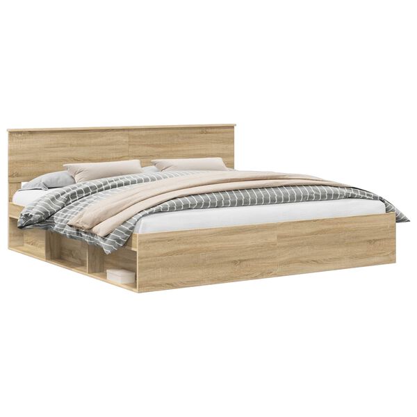 vidaXL Bed Frame with Headboard Sonoma 200 x 200 cm Solid Pine Wood