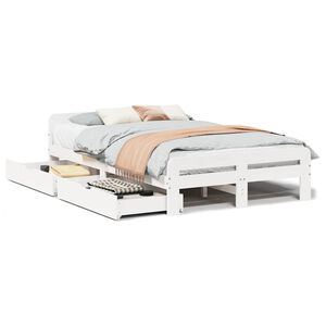 vidaXL Bed frame without Mattress White 135x190 cm Double Solid Wood Pine