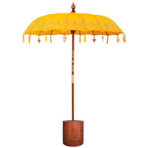 vidaXL Balinese Parasol with Base 190 x 190 x 295 cm Yellow and Brown