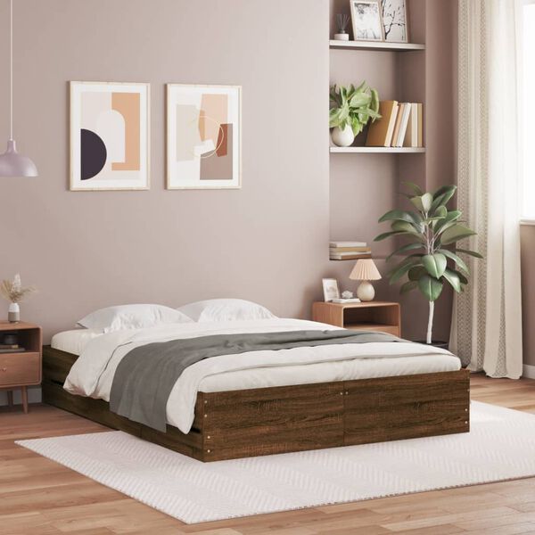 vidaXL Bed Frame with Drawers without Mattress Brown Oak 140x200 cm