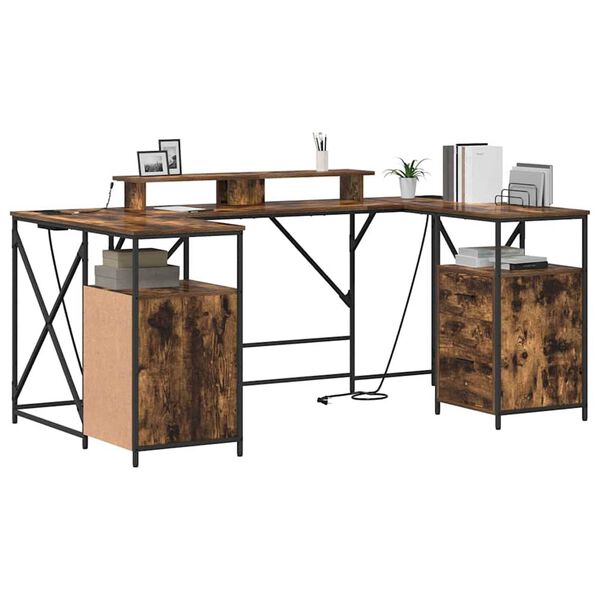 vidaXL Desk with Drawer Smoked Oak 182 x 101 x 87.5 cm Engineered Wood