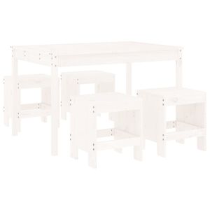vidaXL 5 Piece Garden Dining Set White Solid Wood Pine