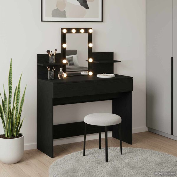 vidaXL Dressing Table Black Oak 100 x 40 x 130 cm Engineered Wood