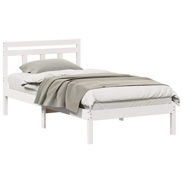 vidaXL Bed Frame White 90 x 200 cm Solid Pine Wood