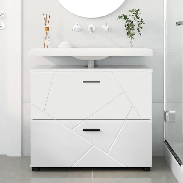 vidaXL Bathroom Cabinet with Drawer High Gloss White 76.5 x 35 x 64 cm