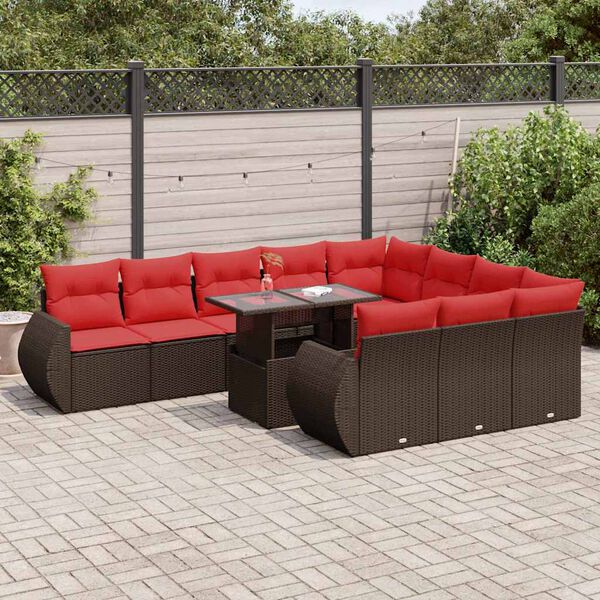vidaXL 11 Piece Garden Sofa Set with Cushions Brown Poly Rattan Acacia