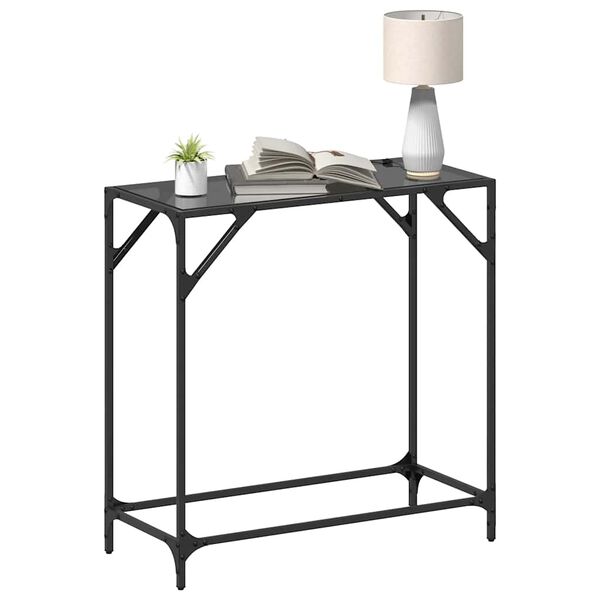 vidaXL Console Table with Black Glass Top 80x35x81 cm Steel