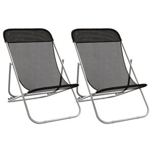 vidaXL Folding Beach Chairs 2 pcs Black Textilene&Powder-coated Steel