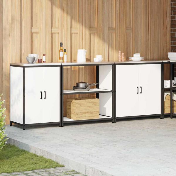 vidaXL Kitchen Storage Set with Shelf Other 3 pcs White Steel