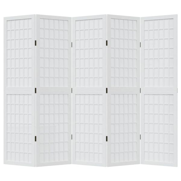 vidaXL Room Divider 5 Panels White Solid Wood Paulownia