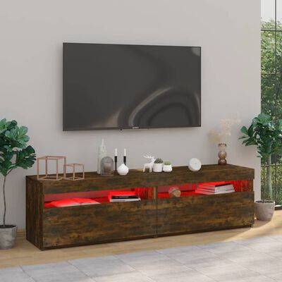 vidaXL TV Cabinet with LED Lights 2 pcs Smoked Oak 75x35x40 cm