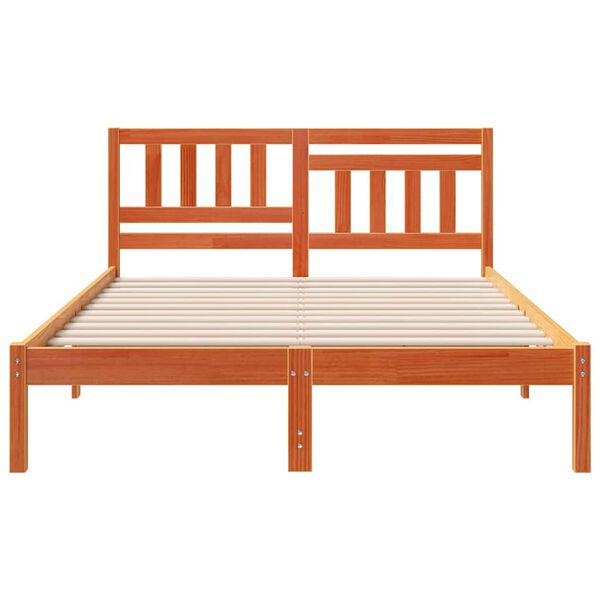 vidaXL Bed Frame with Headboard Wax Brown 140 x 190 cm Solid Pine Wood