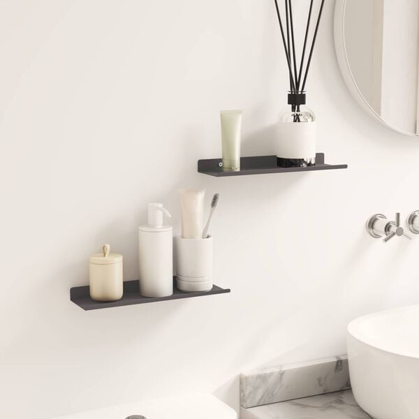 vidaXL Wall Shelf with Shelf Wall-mounted 2 pcs Black 30 x 9 x 2.5 cm