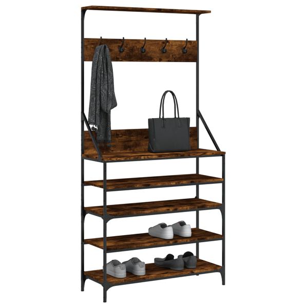 vidaXL Clothes Rack with Shoe Storage Smoked Oak 90x34x184 cm