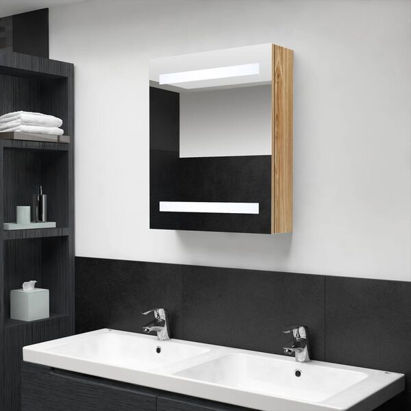 vidaXL LED Bathroom Mirror Cabinet Oak 50x14x60 cm