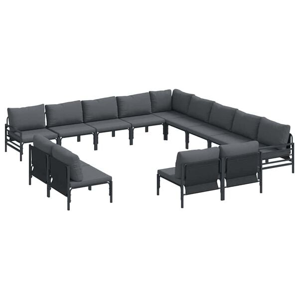 vidaXL Garden Sofa Set with Cushion 13 pcs Black Steel