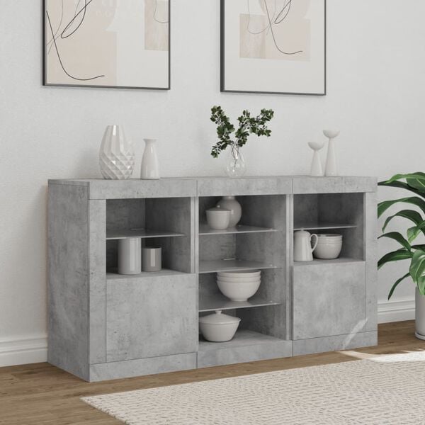 vidaXL Sideboard with LED Lights Concrete Grey 123x37x67 cm