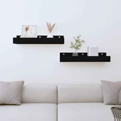 vidaXL Wall Shelves 2 pcs Black 50x12x9 cm Solid Wood Pine