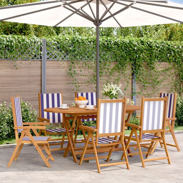 vidaXL Reclining Garden Chairs 6 pcs Blue and White Fabric and Solid Wood