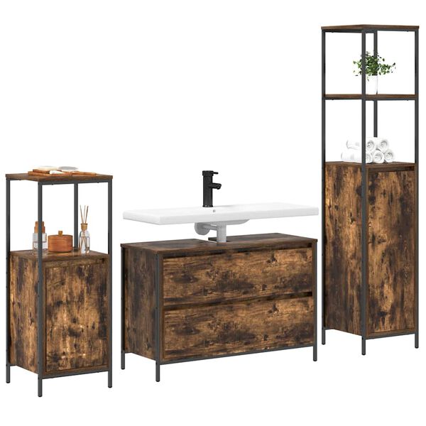 vidaXL Bathroom Furniture Set 3 pcs Smoked Oak Engineered Wood