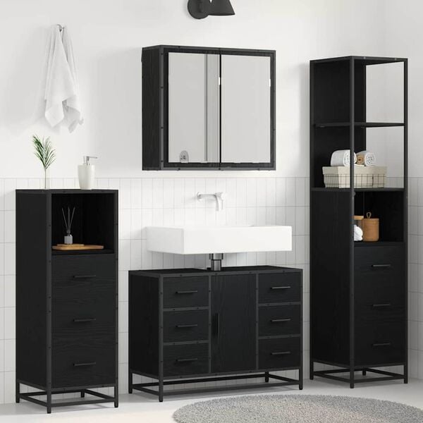 vidaXL Bathroom Furniture Set 3 pcs Black Oak Engineered Wood