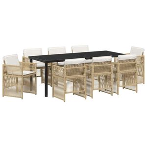vidaXL Garden Dining Set 9 pcs Beige Powder-Coated Steel