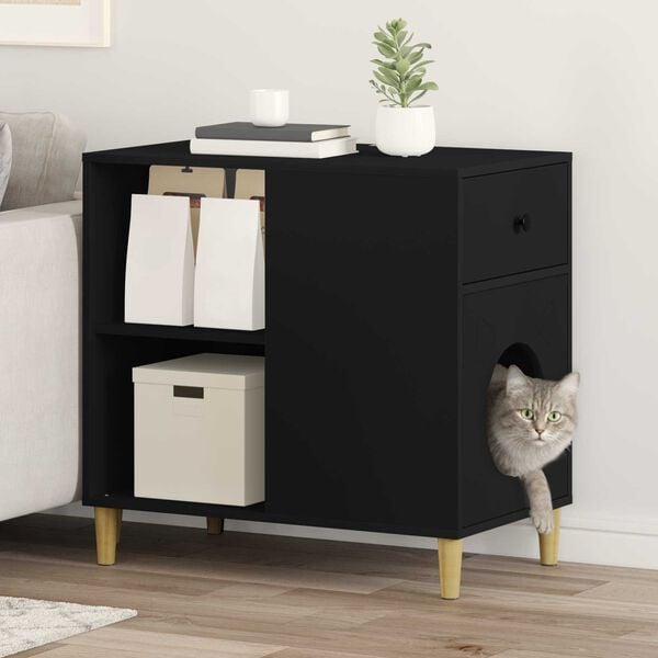 vidaXL Cat House Black 72 x 42.5 x 70 cm Engineered Wood