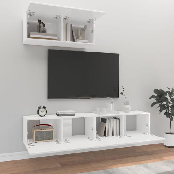 vidaXL 3 Piece TV Cabinet Set High Gloss White Engineered Wood
