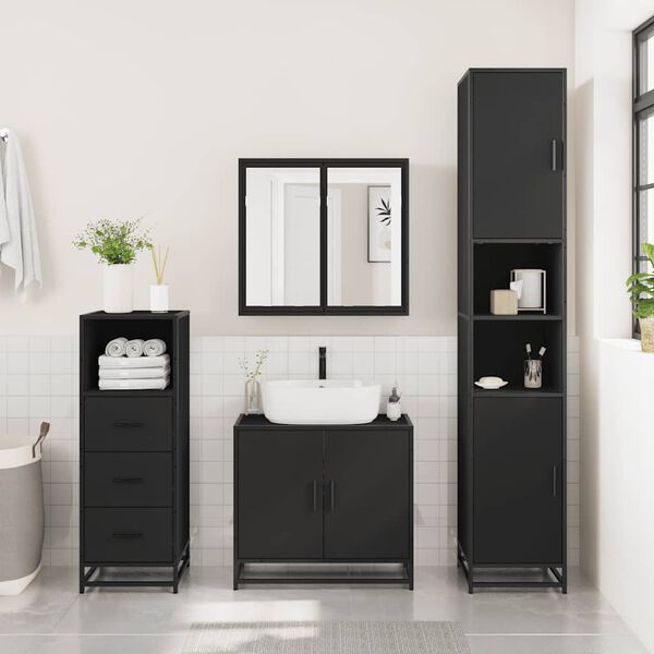 vidaXL Bathroom Cabinet Black 35x37.5x100 cm Engineered Wood