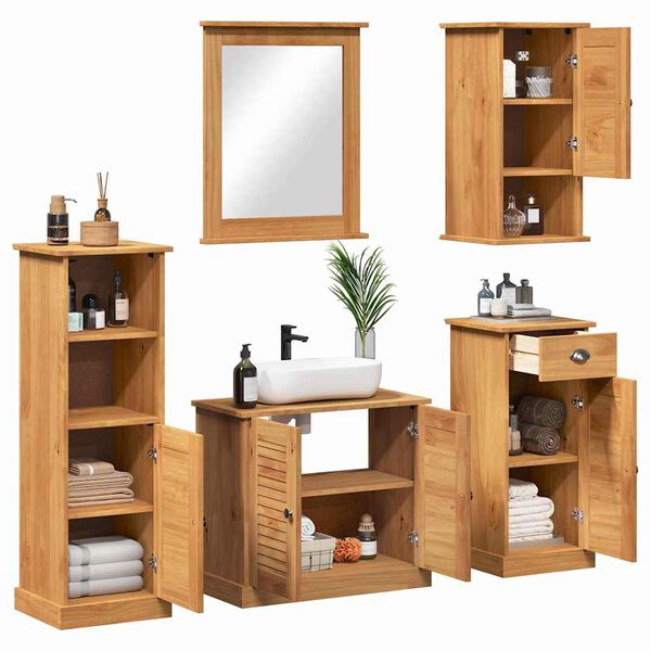 vidaXL Bathroom Furniture Set VIGO 5 pcs Honey Brown Solid Pine Wood