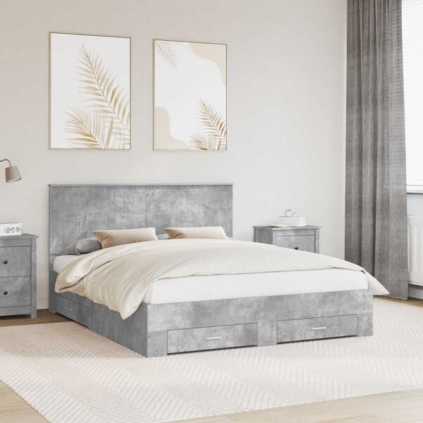 vidaXL Bed Frame Concrete Grey 160 x 200 cm Engineered Wood