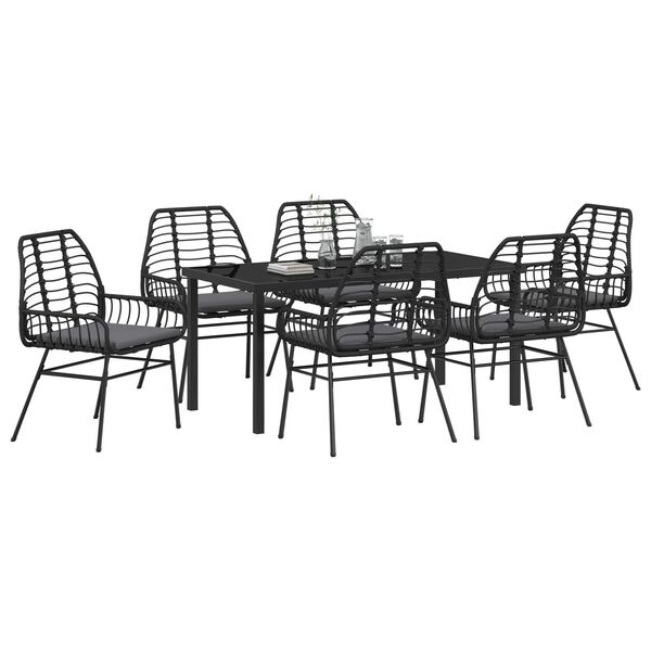vidaXL Garden Dining Set 7 pcs Black Poly Rattan