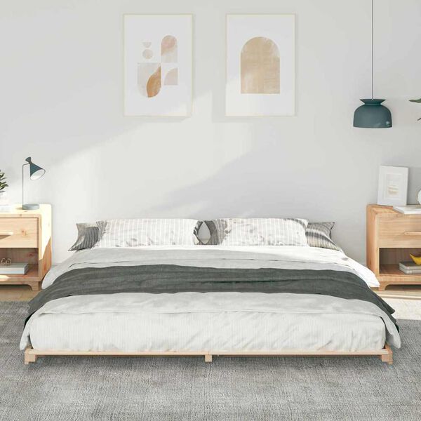 vidaXL Floor Bed Frame Brown 200 x 220 cm Solid pine wood