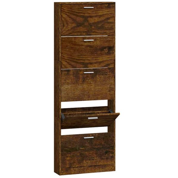 vidaXL Shoe Cabinet Smoked Oak 59x17x169 cm Engineered Wood