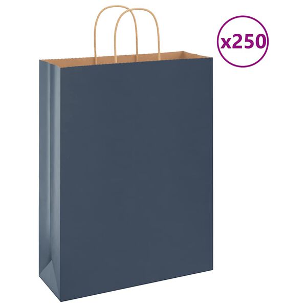 vidaXL Paper Bags 250 pcs with Handles Blue 32x12x42 cm