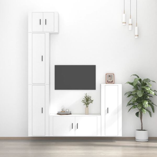 vidaXL 5 Piece TV Cabinet Set White Engineered Wood