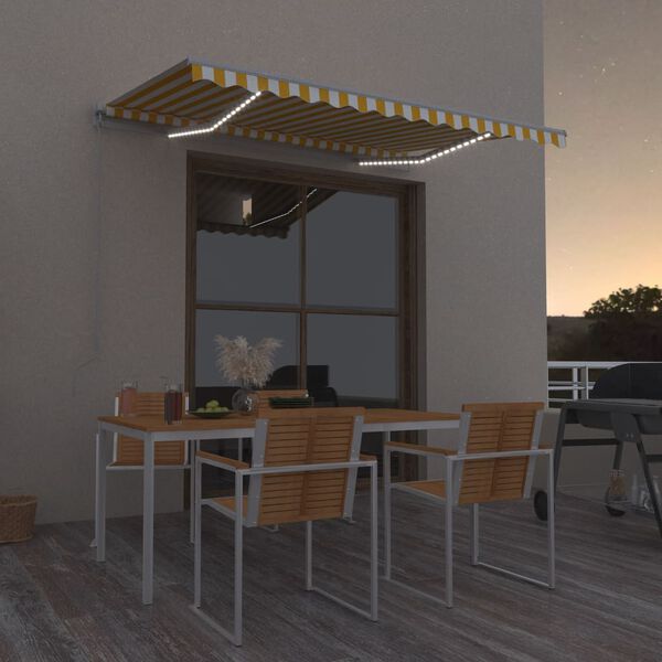 vidaXL Manual Retractable Awning with LED 300x250 cm Yellow and White