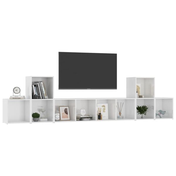 vidaXL 5 Piece TV Cabinet Set High Gloss White Engineered Wood