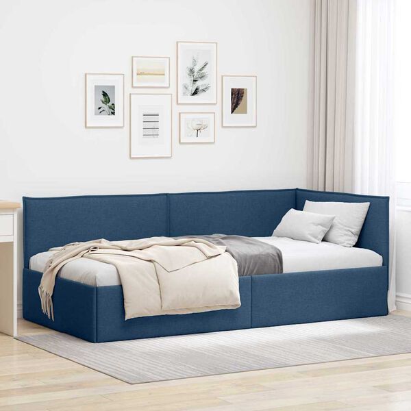 vidaXL Corner Bed Frame with Headboard Blue 100 cm x 200 cm Velvet