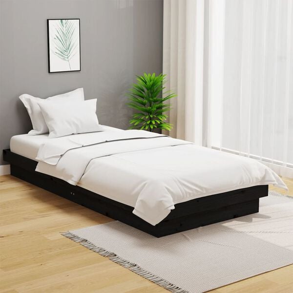 vidaXL Bed Frame without Mattress Black Solid Wood 100x200 cm