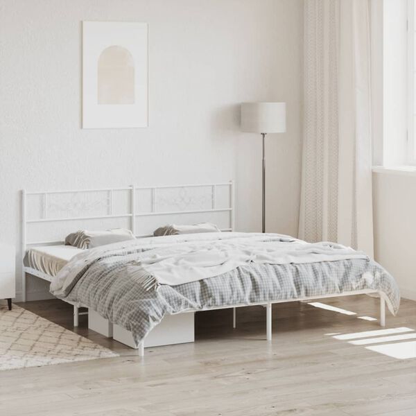 vidaXL Metal Bed Frame without Mattress with Headboard White 200x200cm