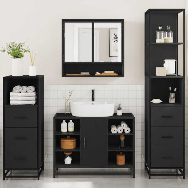 vidaXL 4&nbsp;Piece Bathroom Furniture Set&nbsp;Black Engineered Wood