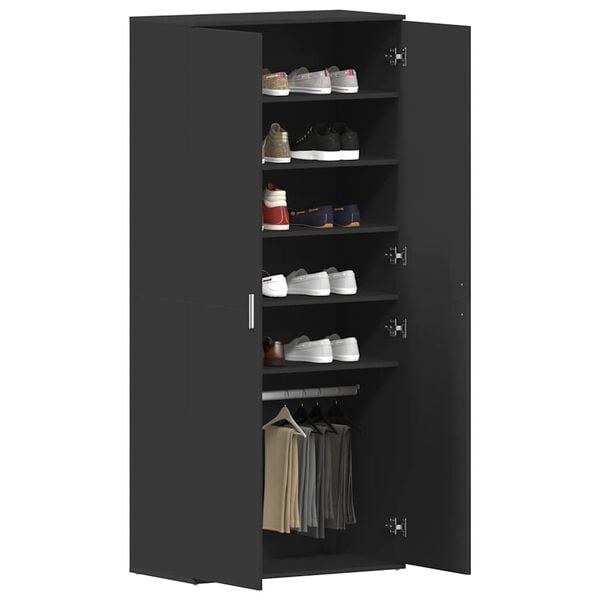vidaXL Shoe Cabinet with Shelf Black 80 x 39 x 178 cm Engineered Wood