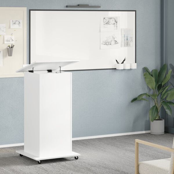 vidaXL Lectern with Wheels & Drawer White 55x55x107 cm Engineered Wood