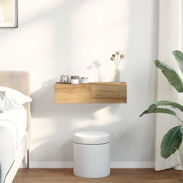 vidaXL Wall Shelf with Drawers Artisian Oak 60x26.5x15 cm Engineered Wood