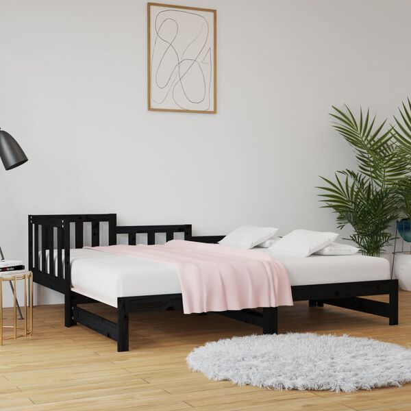 vidaXL Pull-out Day Bed without Mattress Black 2x cm Solid Wood Pine
