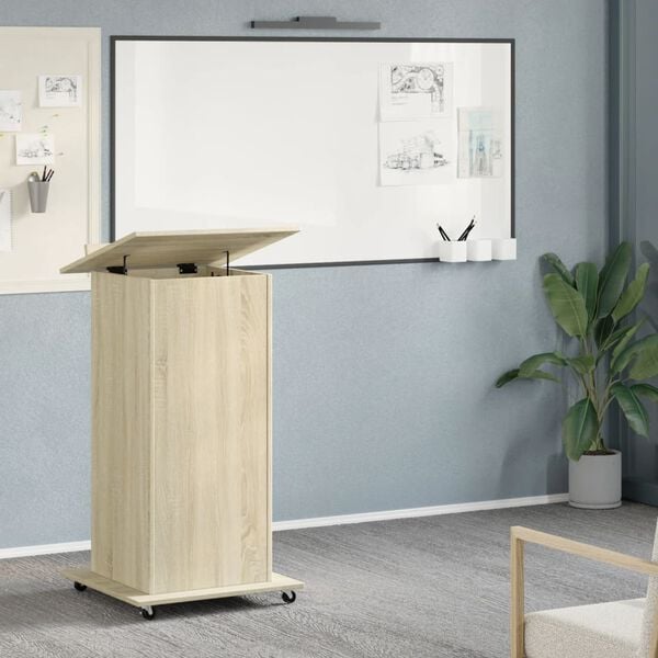 vidaXL Lectern with Wheels & Drawer Sonoma Oak 55x55x107 cm Engineered Wood