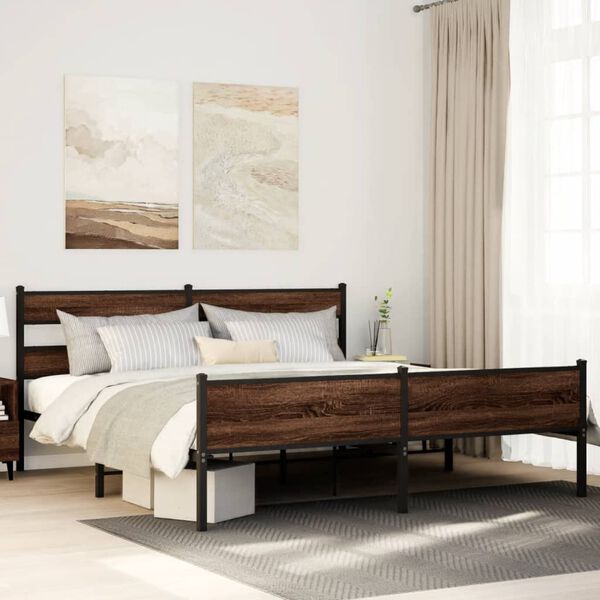 vidaXL Metal Bed Frame without Mattress Brown Oak 180x200 cm Super King