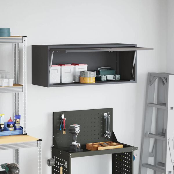 vidaXL Wall Cabinet for Garage with Gas-lift Door Black